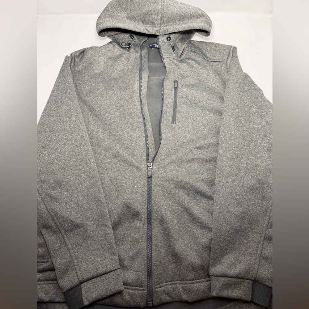 Men’s IZOD Full Zip Soft Shell Jacket, Fleece Lining,Size Medium, Heathered Gray
